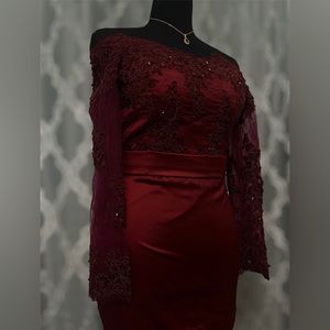 Selling this Beautiful Burgundy Satin Laced Dress! Only worn once.